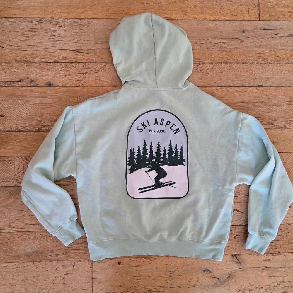 PINK Victoria's Secret Ski Aspen Mint Green Graphic Hoodie Sweatshirt